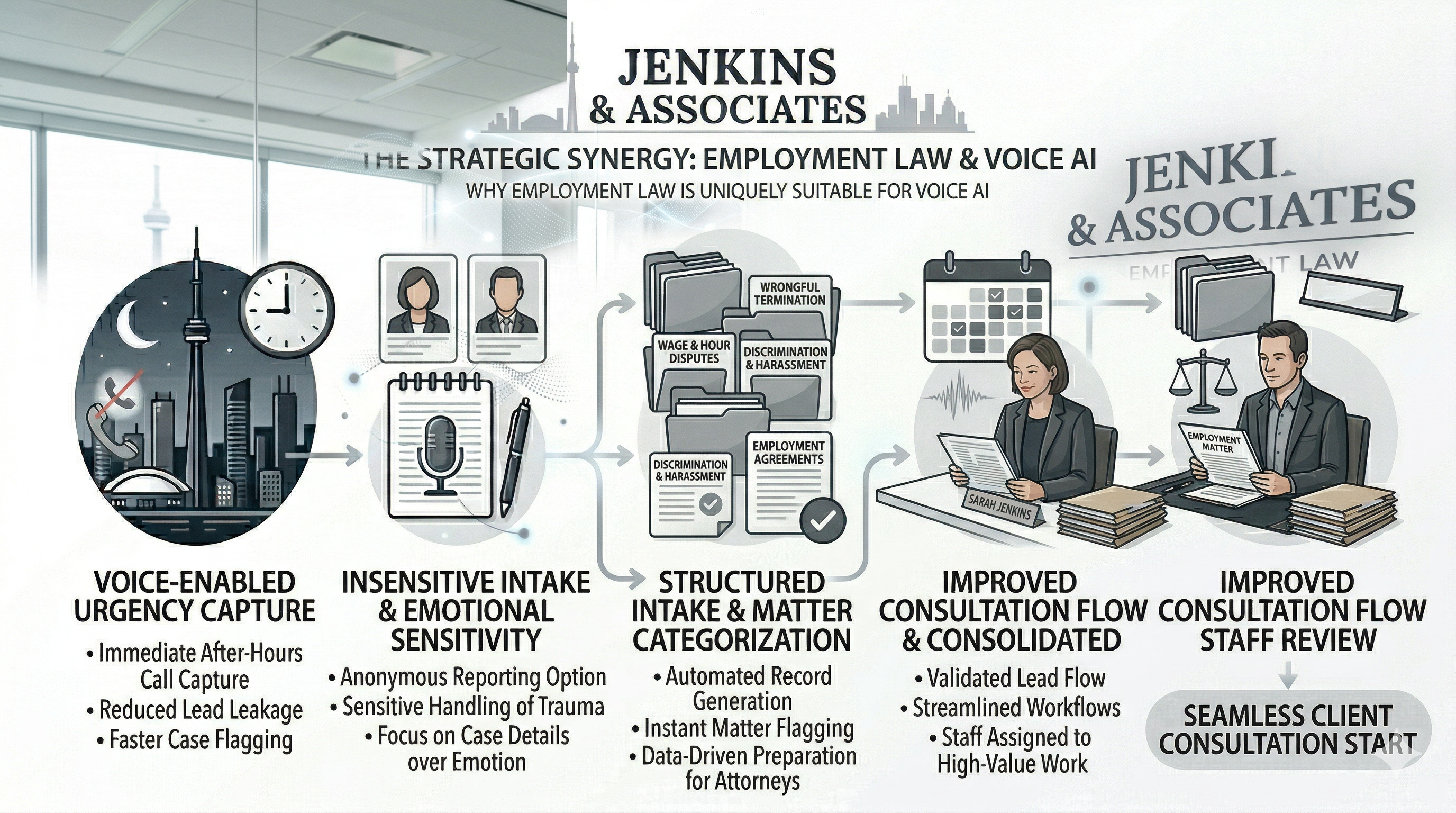 Why employment law is a strong fit for Voice AI shown as a premium legal category graphic