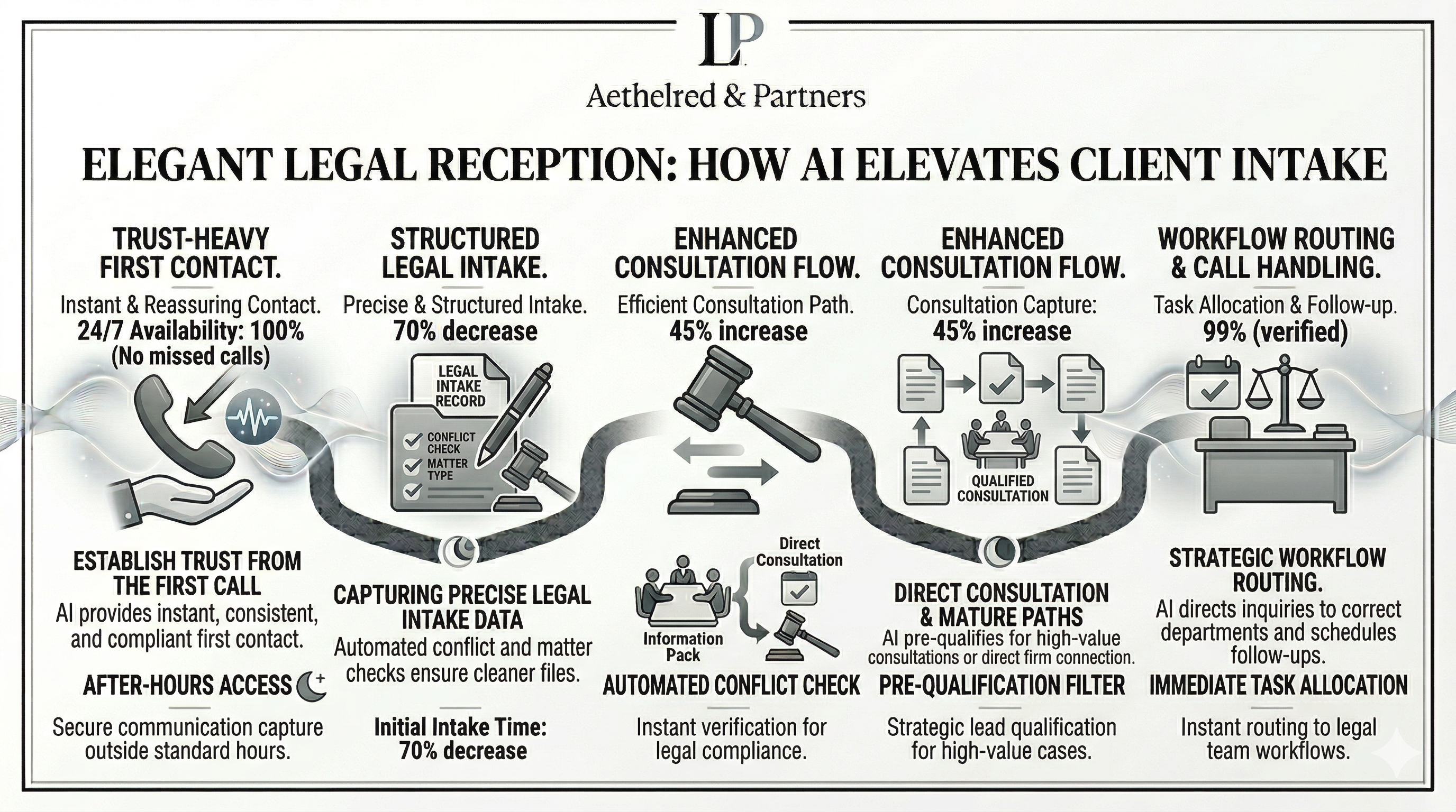 Why AI receptionists are a strong fit for law firms shown as a premium legal category graphic