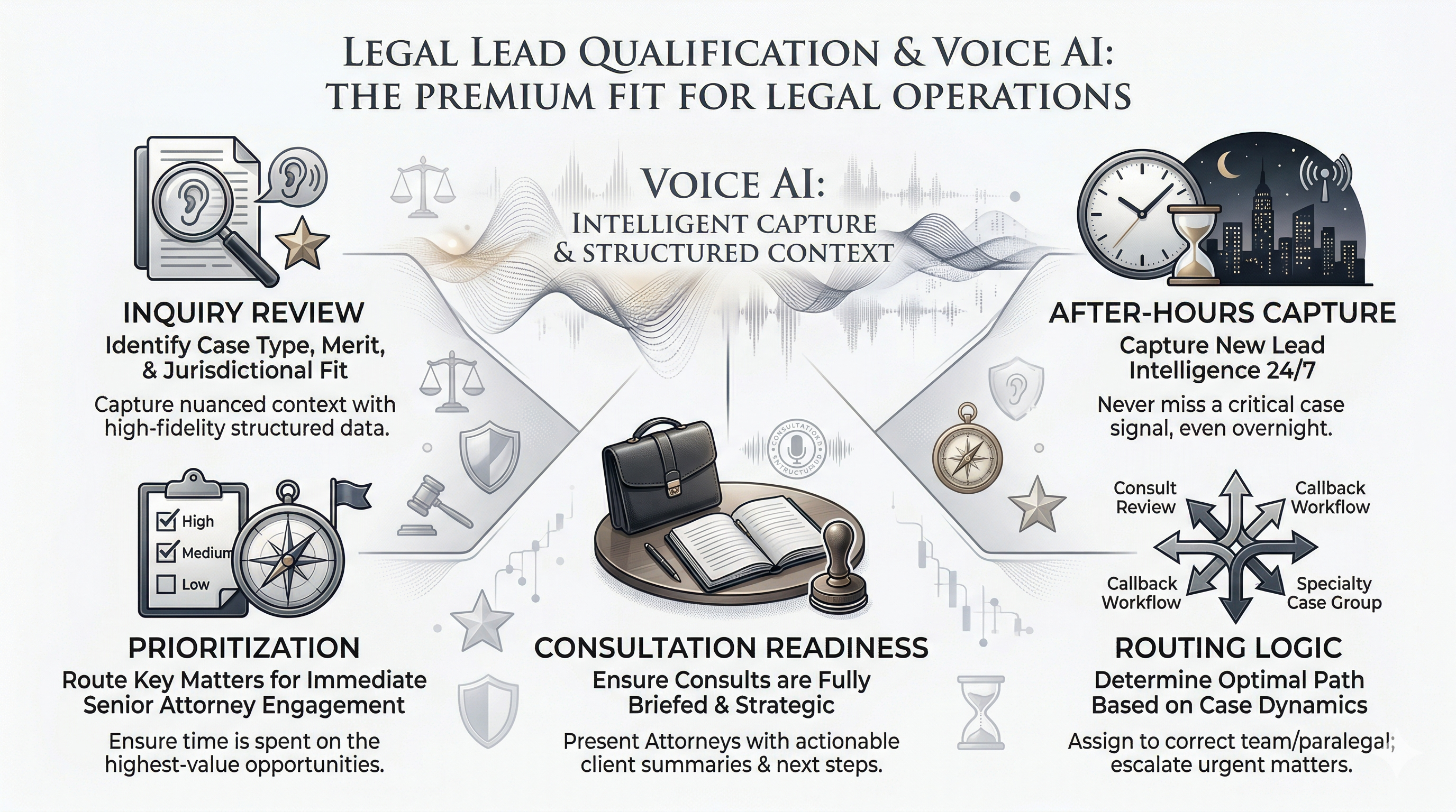 Why legal lead qualification with Voice AI is a strong fit for law firms shown as a premium legal category graphic