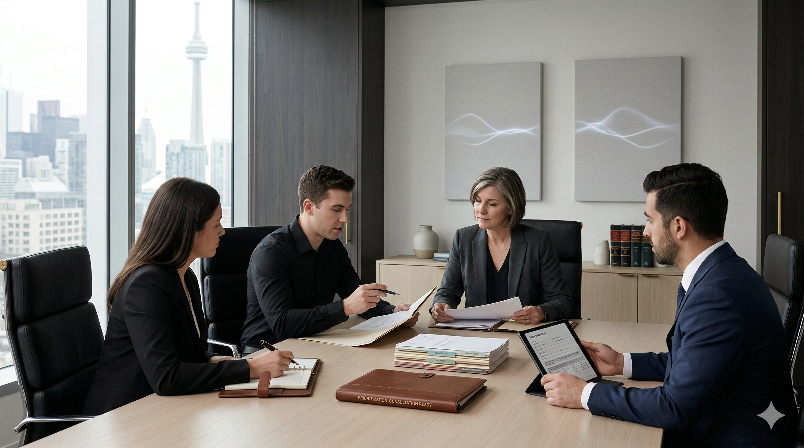 Legal lead qualification workflow and inquiry review setting with subtle Voice AI support elements