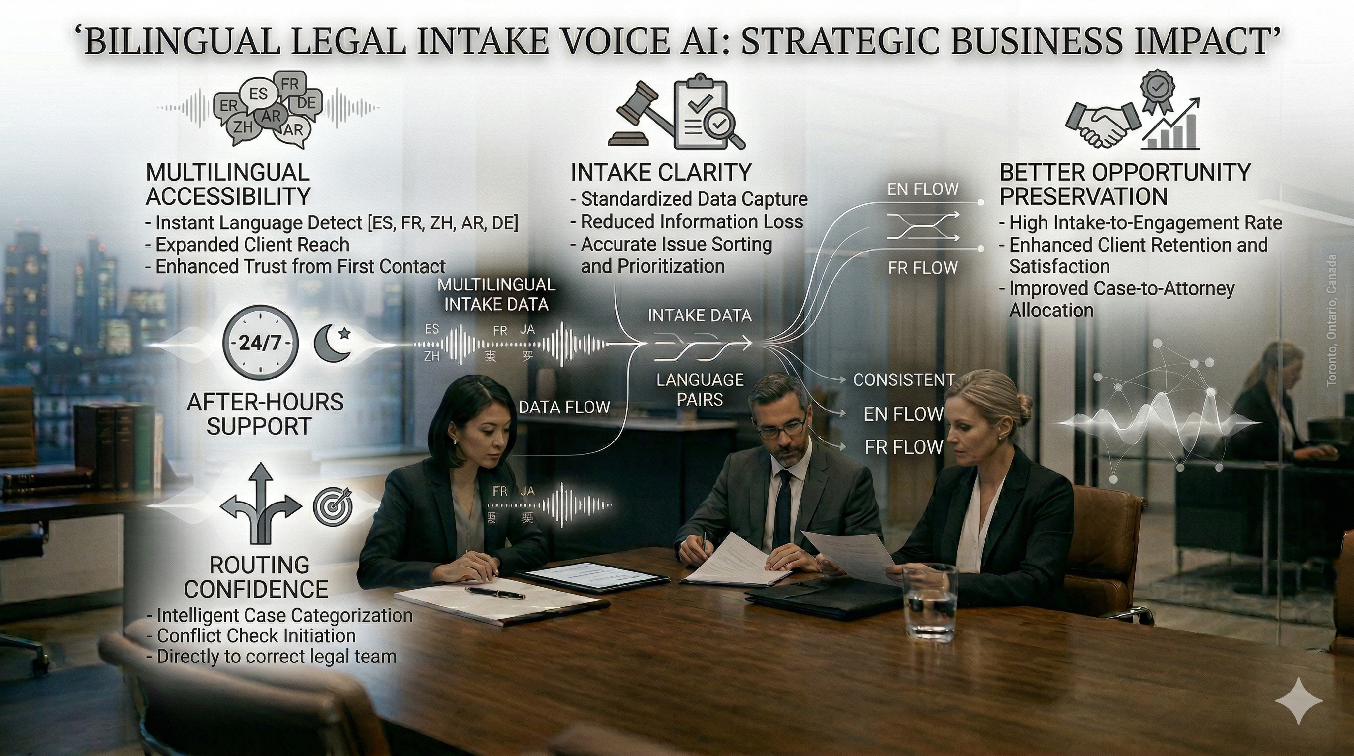 Why bilingual legal intake Voice AI is a strong fit for law firms shown as a premium legal category graphic