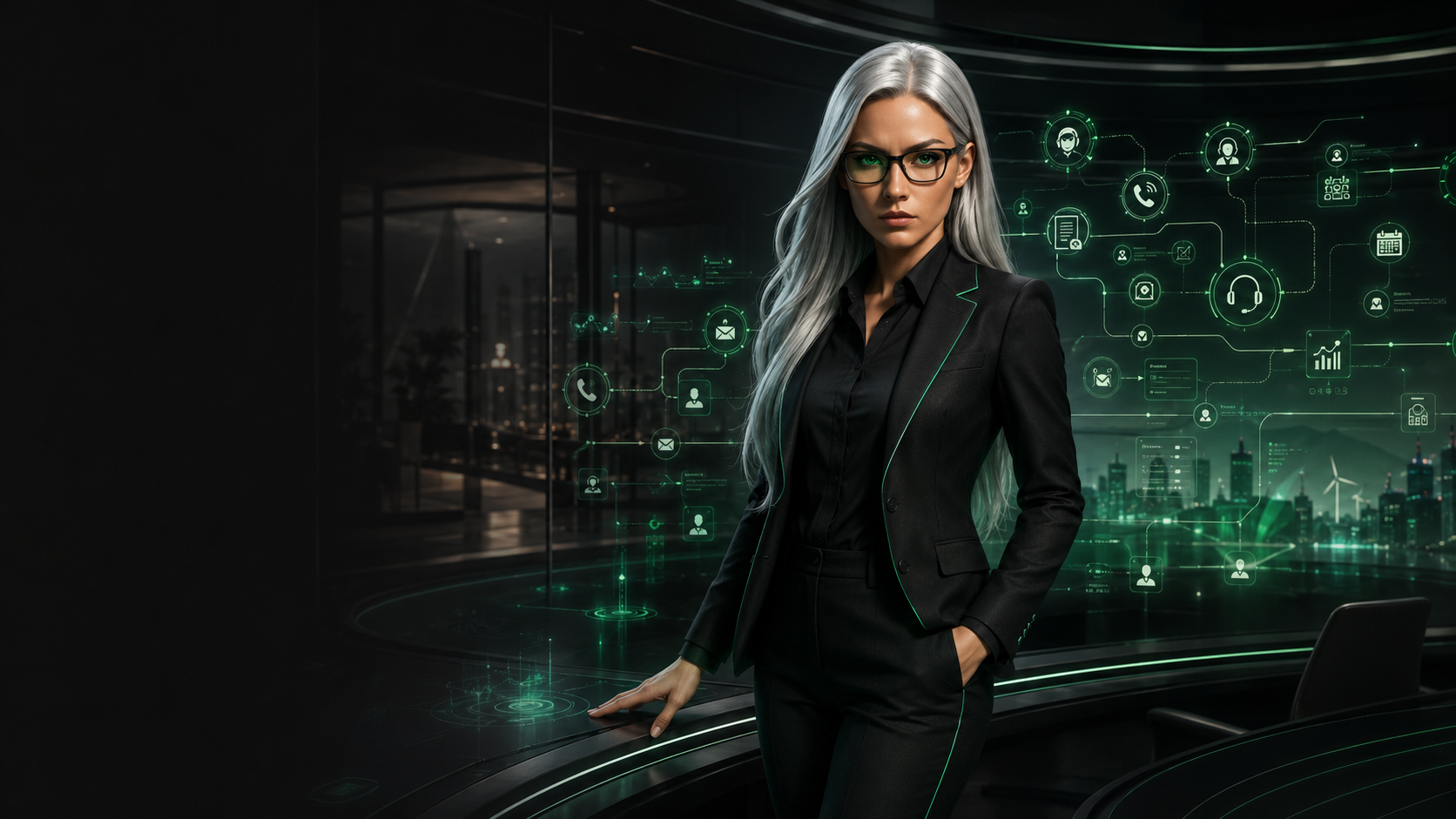 Sasha overseeing managed Voice AI services for inbound calls, outbound follow-up, AI receptionists, call center workflows, integrations, reporting, QA, and operations management