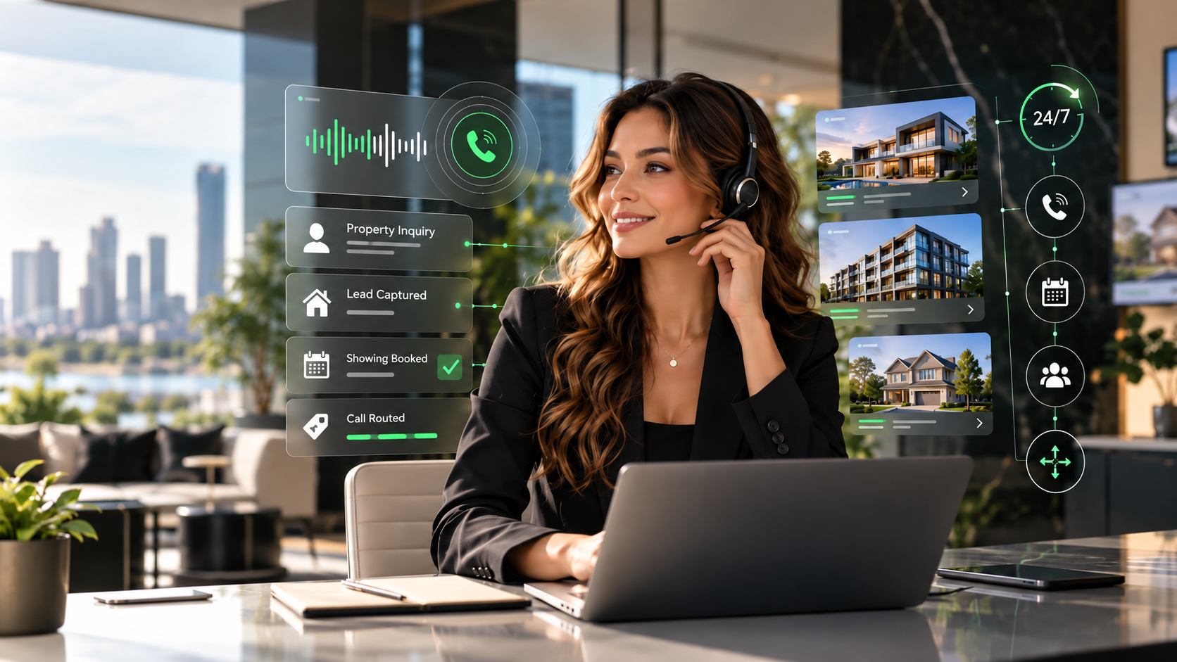 AI receptionist for real estate showing booking, consultation scheduling, lead follow-up, and connected call workflow