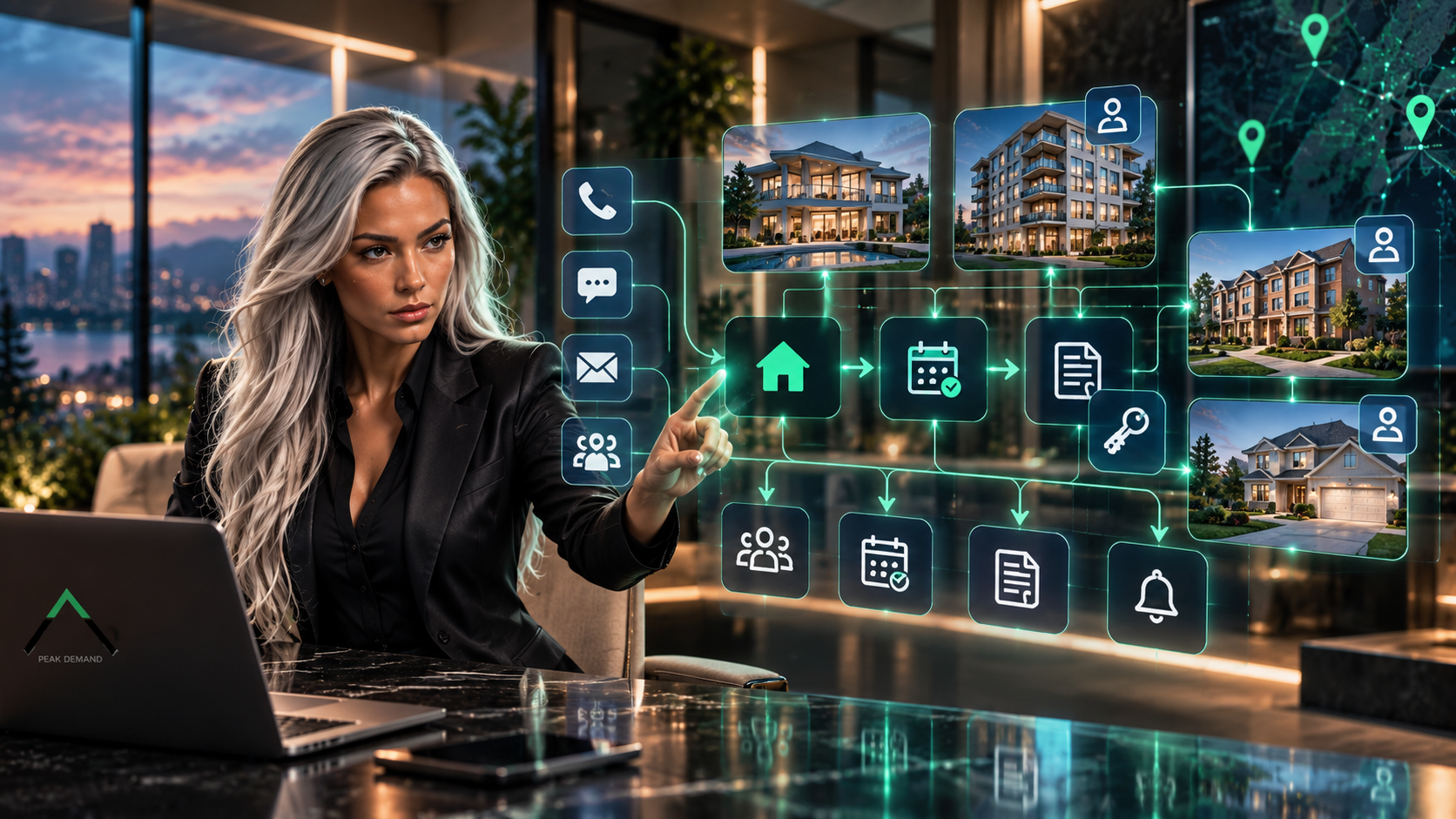 Custom Real Estate Voice AI workflow orchestration showing lead qualification, showing requests, appointment scheduling, leasing calls, property management, agent routing and follow-up tasks