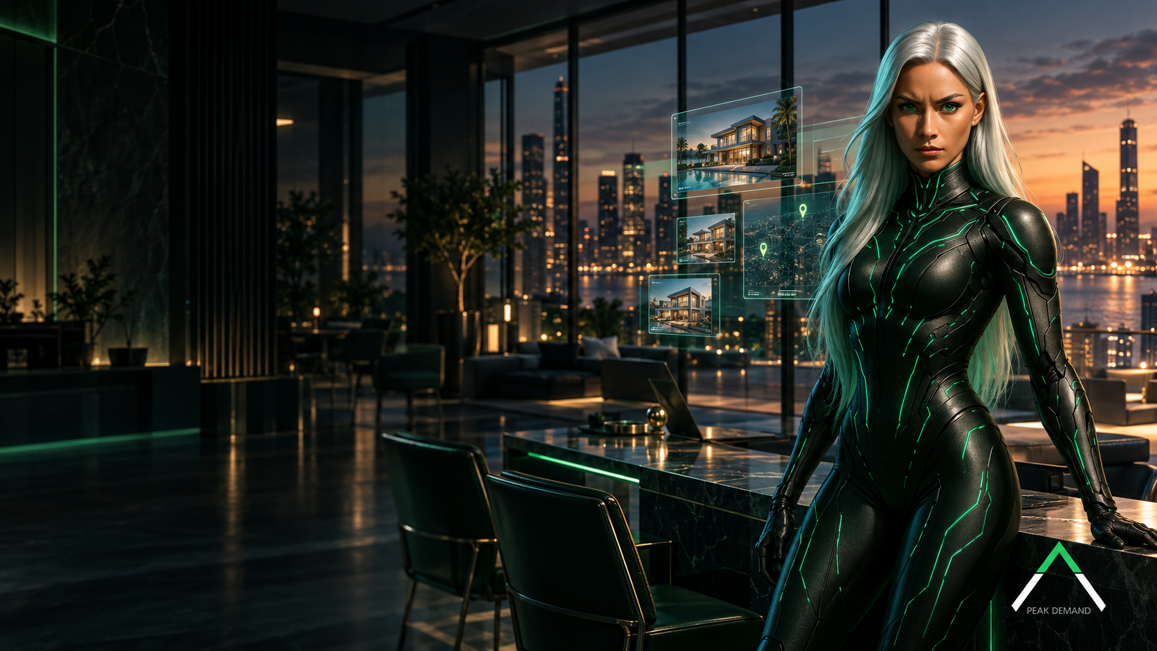 Sasha representing Peak Demand real estate Voice AI in a premium real estate environment