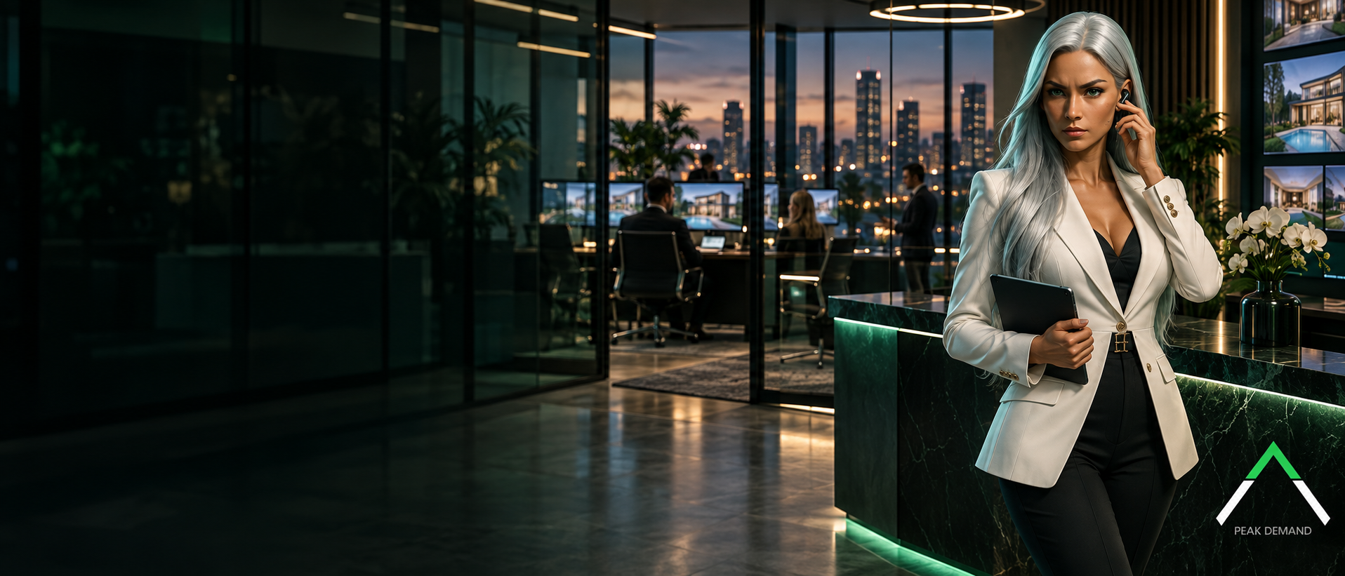 Sasha representing Peak Demand Voice AI for real estate brokerages in a premium brokerage operations environment