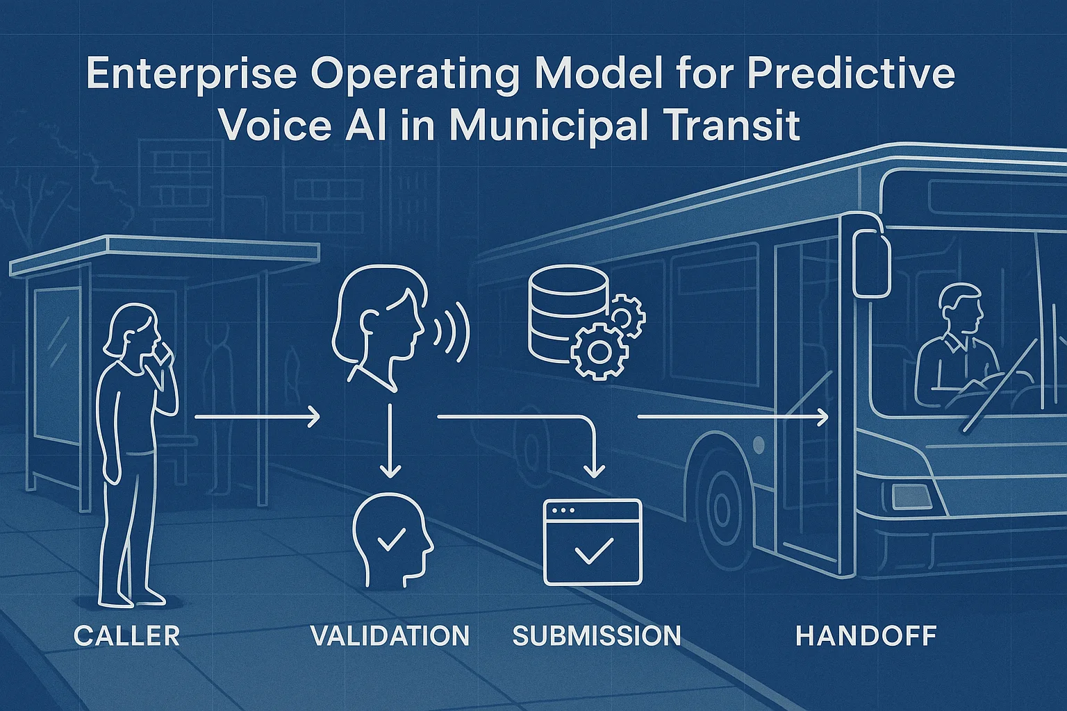 Workflow illustrating predictive voice AI transit operating model