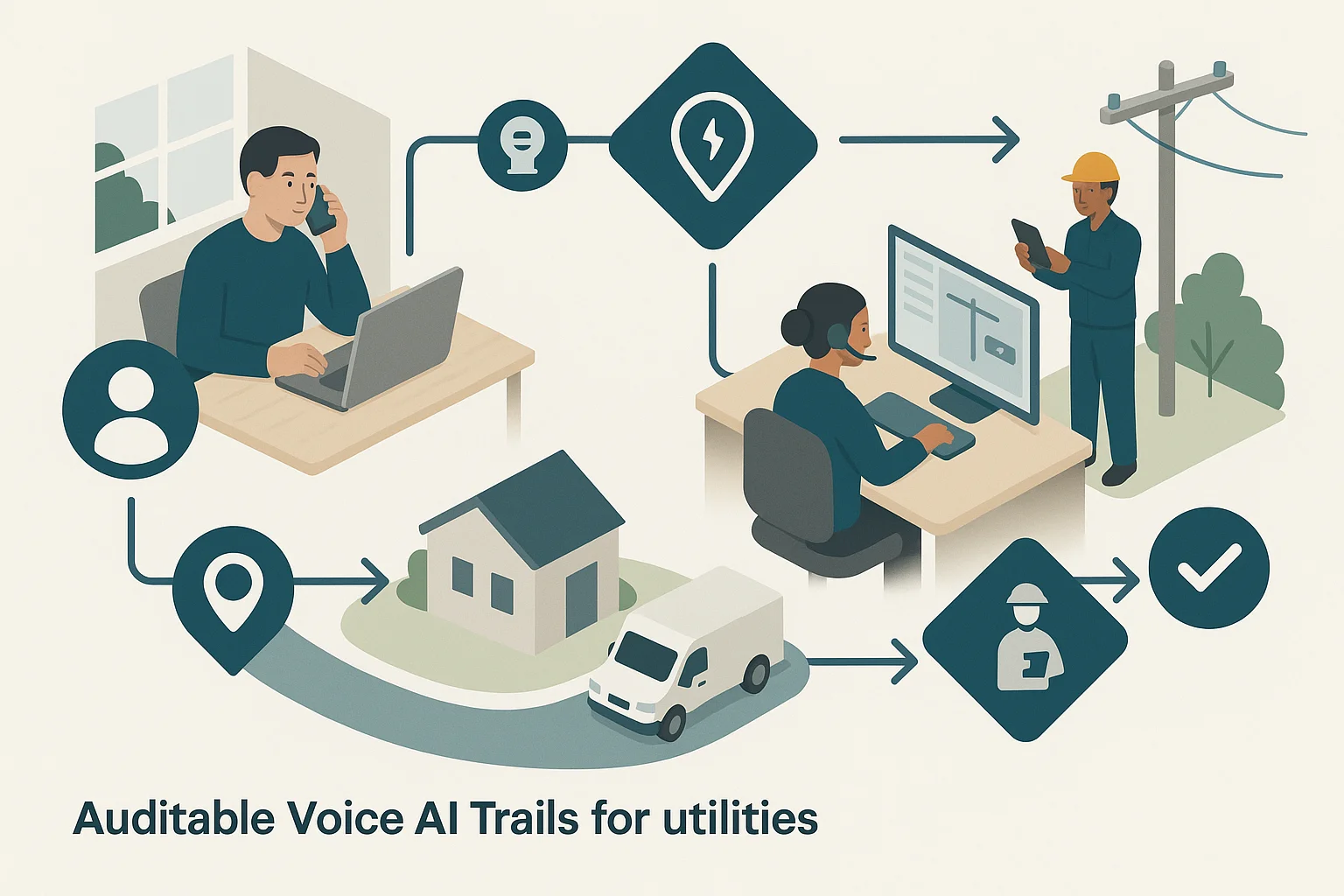Utility request workflow illustrating auditable voice AI trails