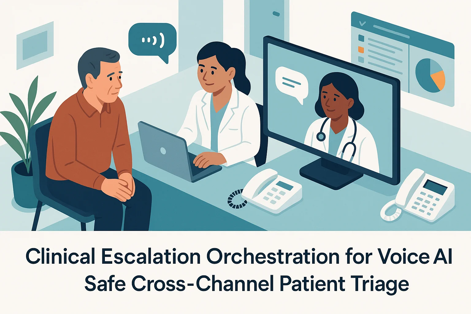 Clinic operations scene illustrating Voice AI clinical escalation orchestration