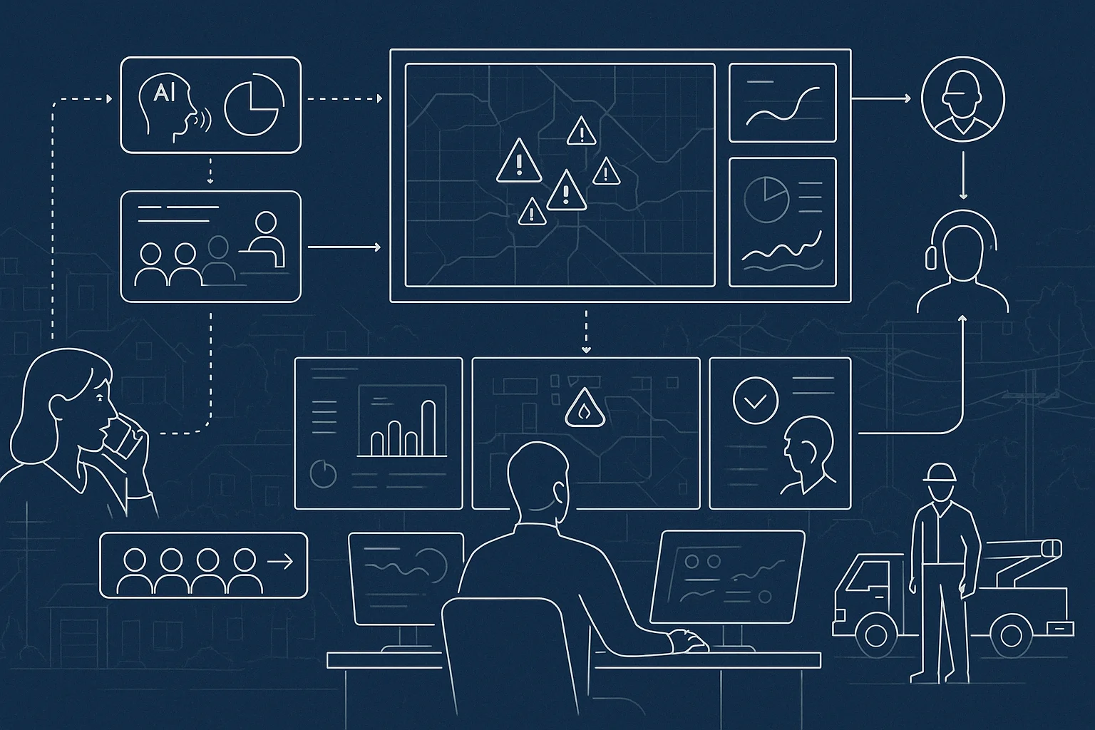 Utility operations dashboard illustrating Closed-loop QA Voice AI for utilities