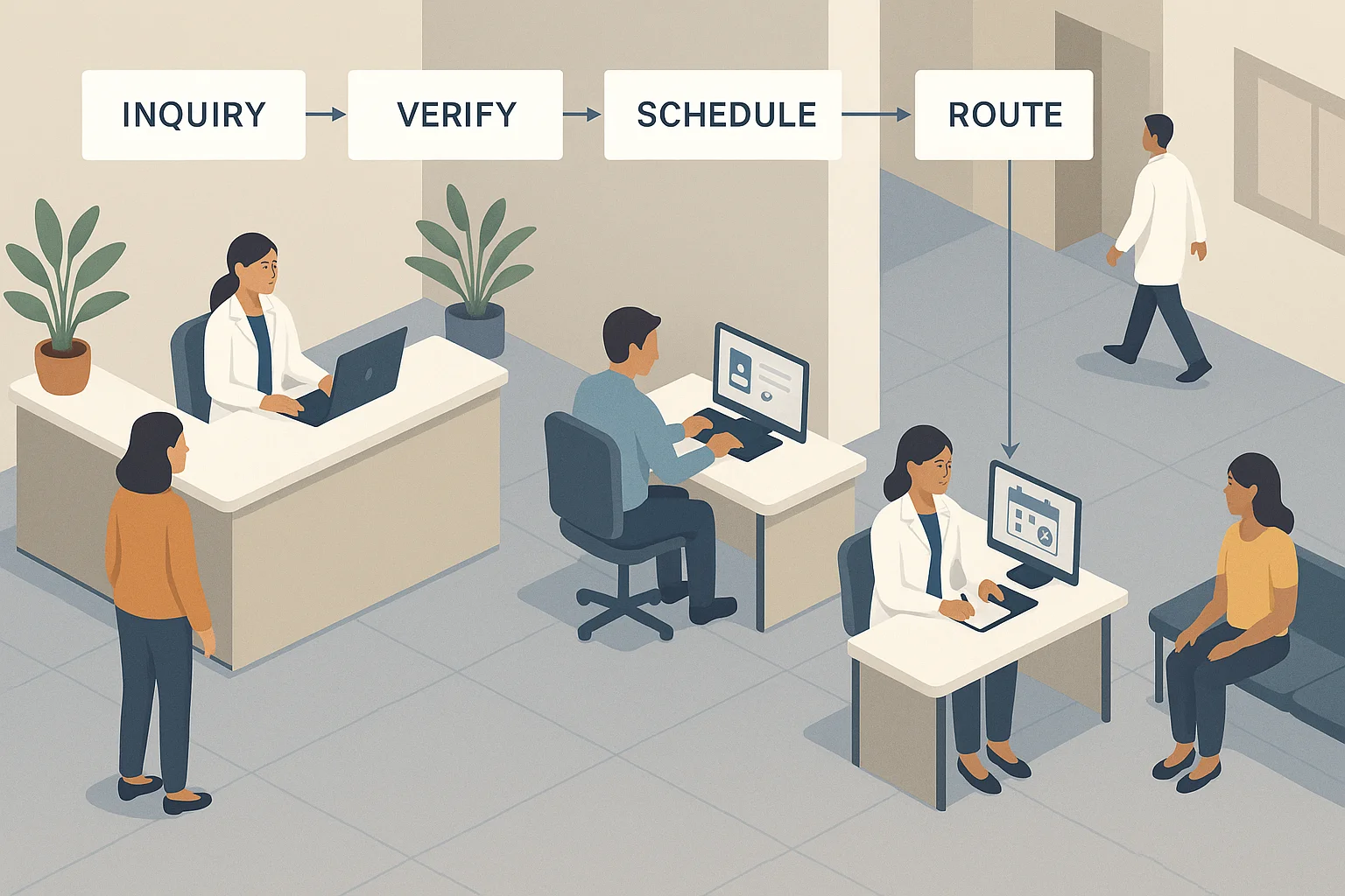 Patient service workflow illustrating health system Voice AI operating model