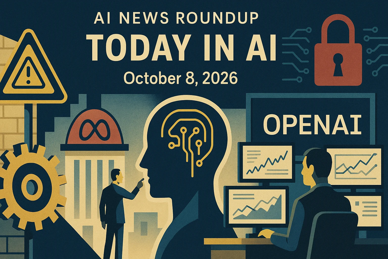 At-a-glance illustrated summary for AI News Roundup for October 8, 2026: Today’s Biggest AI, Policy and Market Updates dated October 8, 2026