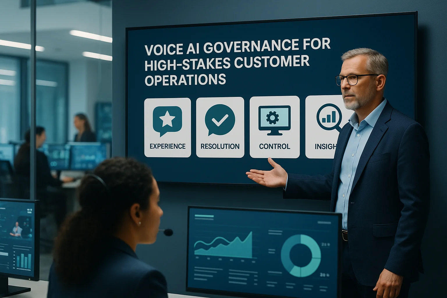 Executive outcomes visual illustrating Voice AI governance