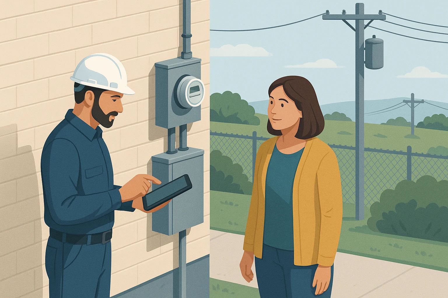Field response scene illustrating Utilities Voice AI operating model