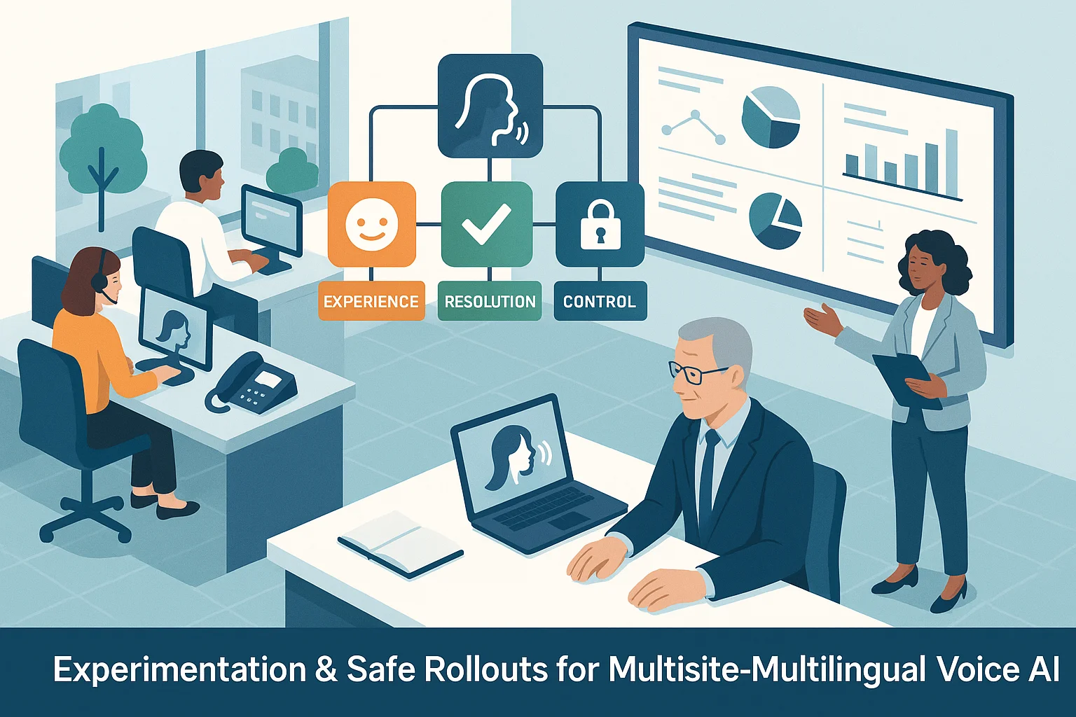 Executive outcomes visual illustrating multisite multilingual voice ai rollout