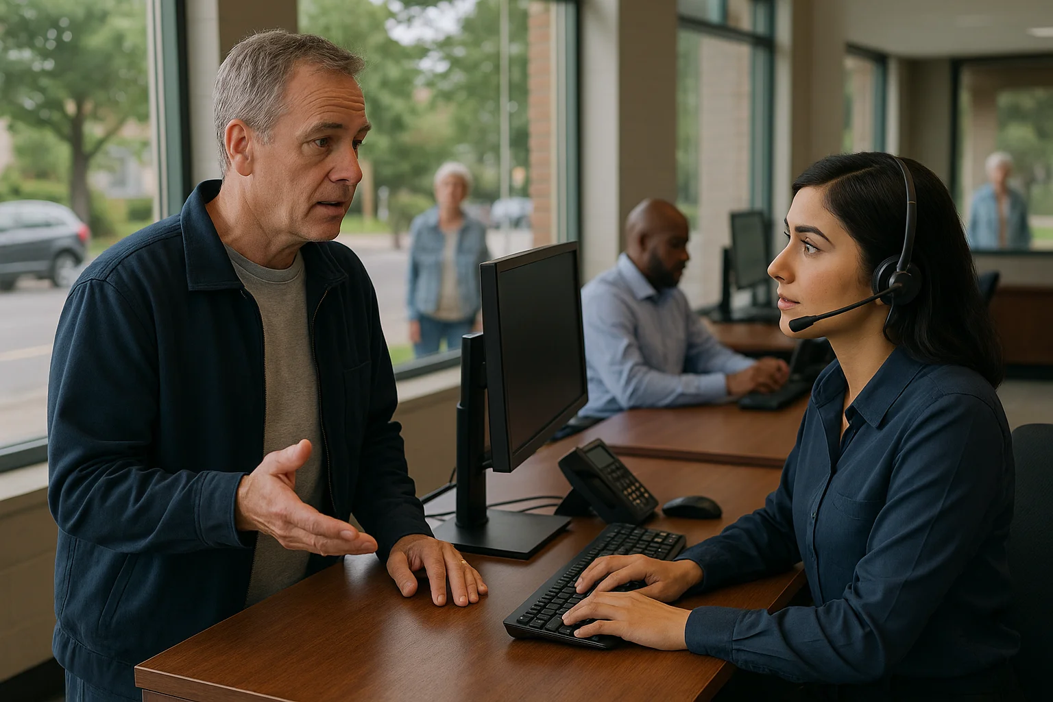 Public service resolution scene illustrating municipal 311 voice AI