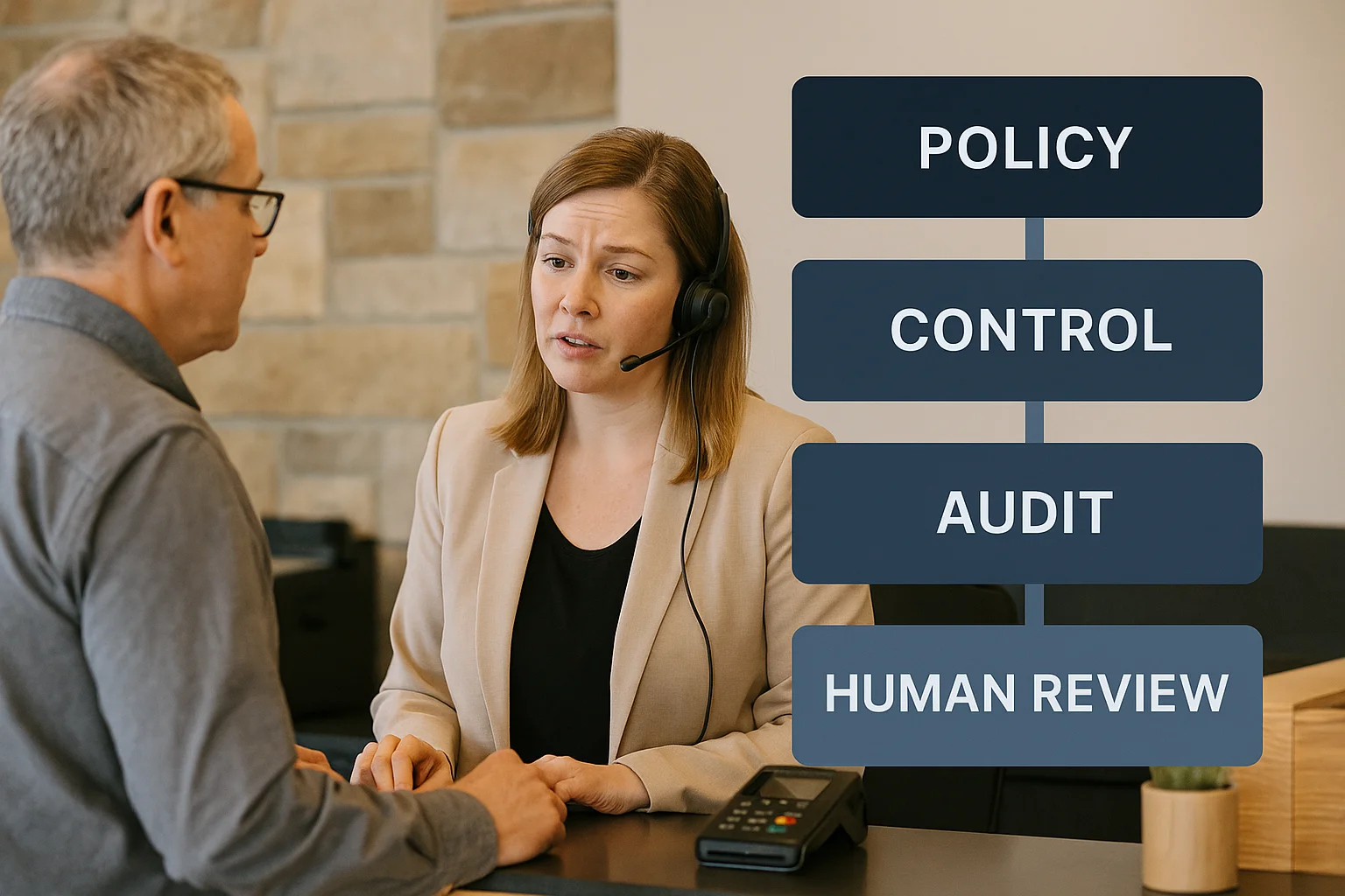 Governance layers illustrating AI receptionist