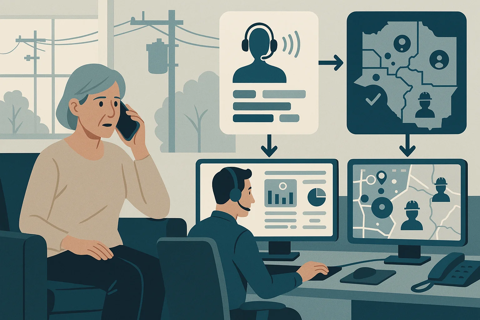 Utility operations dashboard illustrating Utilities Voice AI operating model