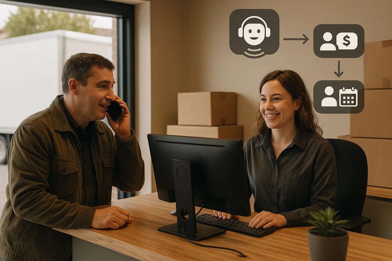Use case fit matrix illustrating AI receptionist moving companies