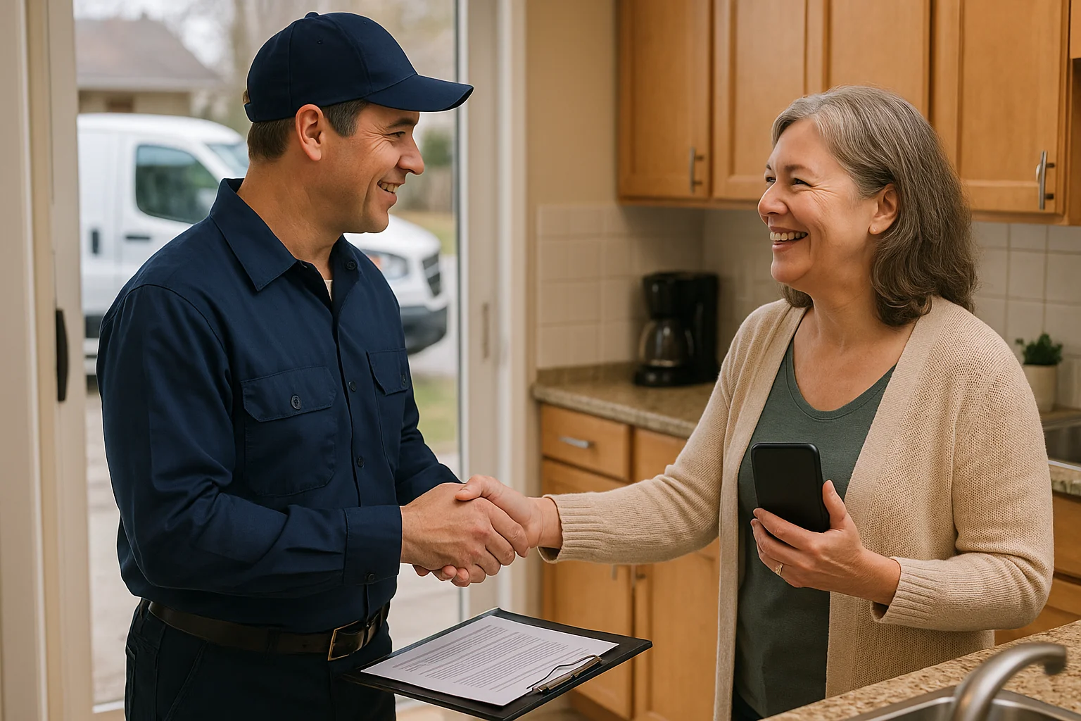 Customer resolution scene illustrating AI receptionist