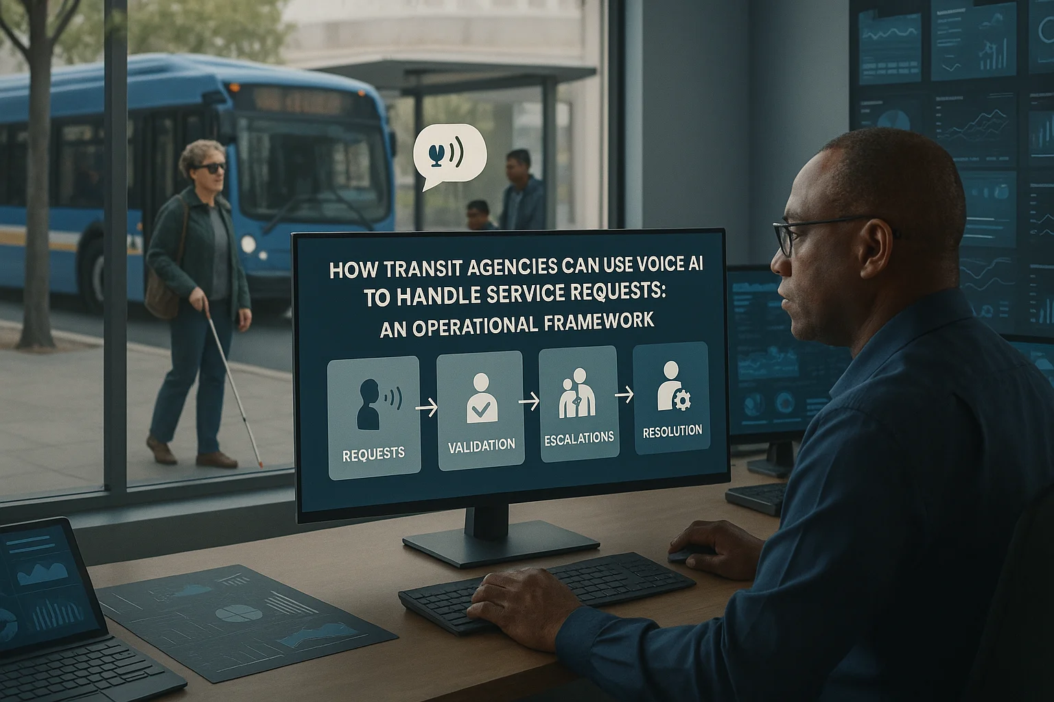 Operations dashboard illustrating voice AI transit service requests