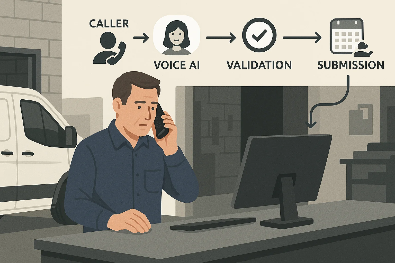 Workflow illustrating AI receptionist for auto repair