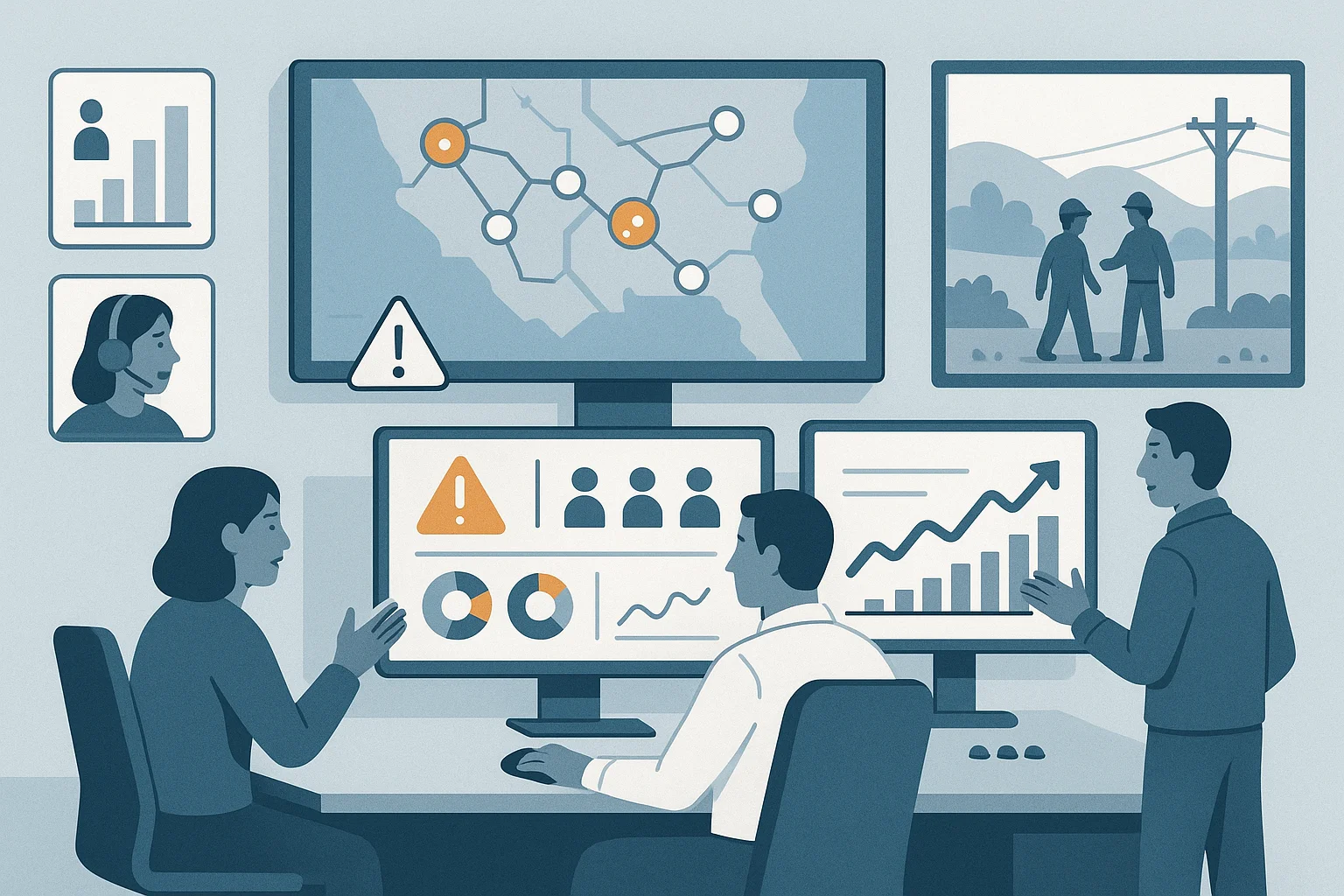 Utility operations dashboard illustrating auditable voice AI trails