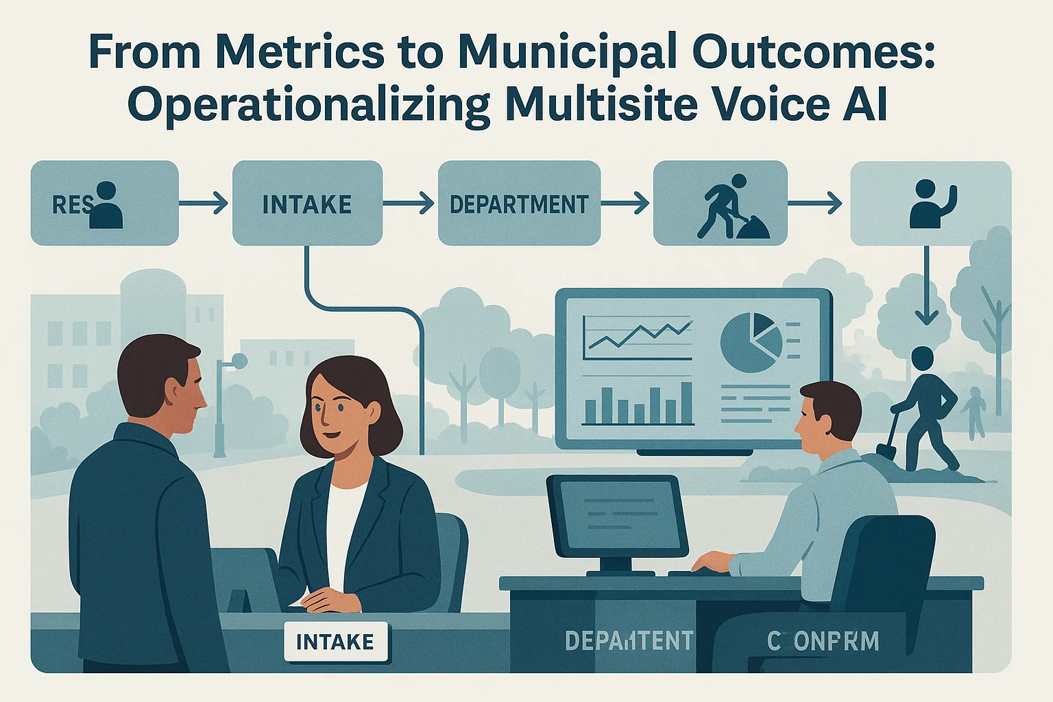 Municipal request workflow illustrating Municipal Voice AI operating model