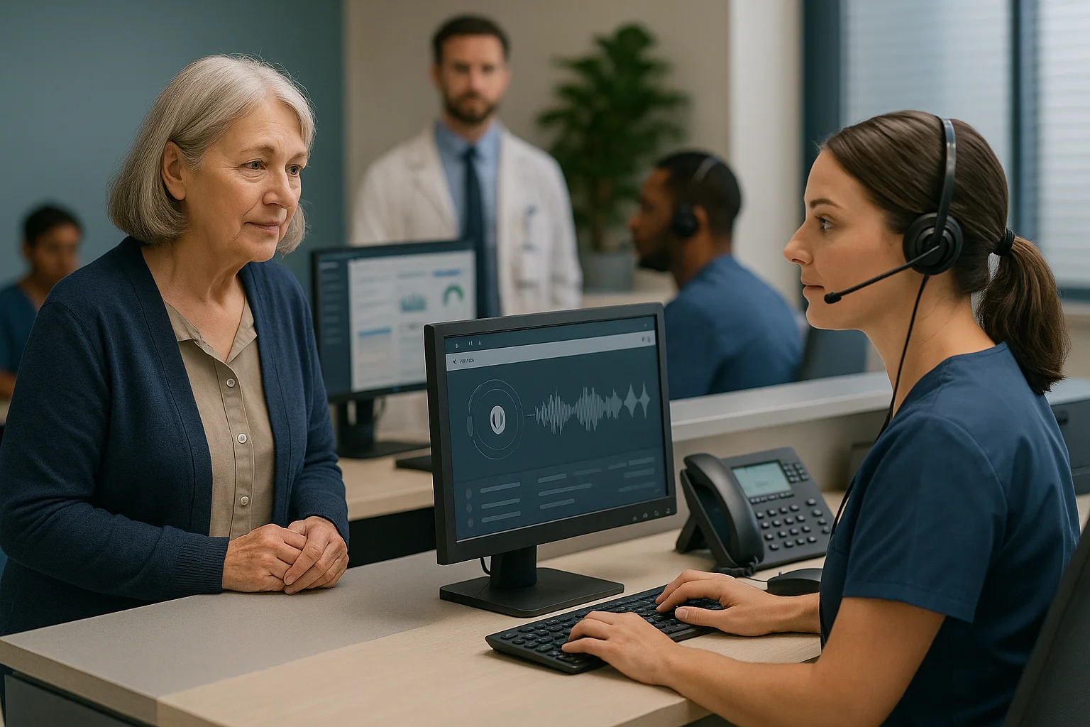 Clinic operations scene illustrating healthcare voice AI governance