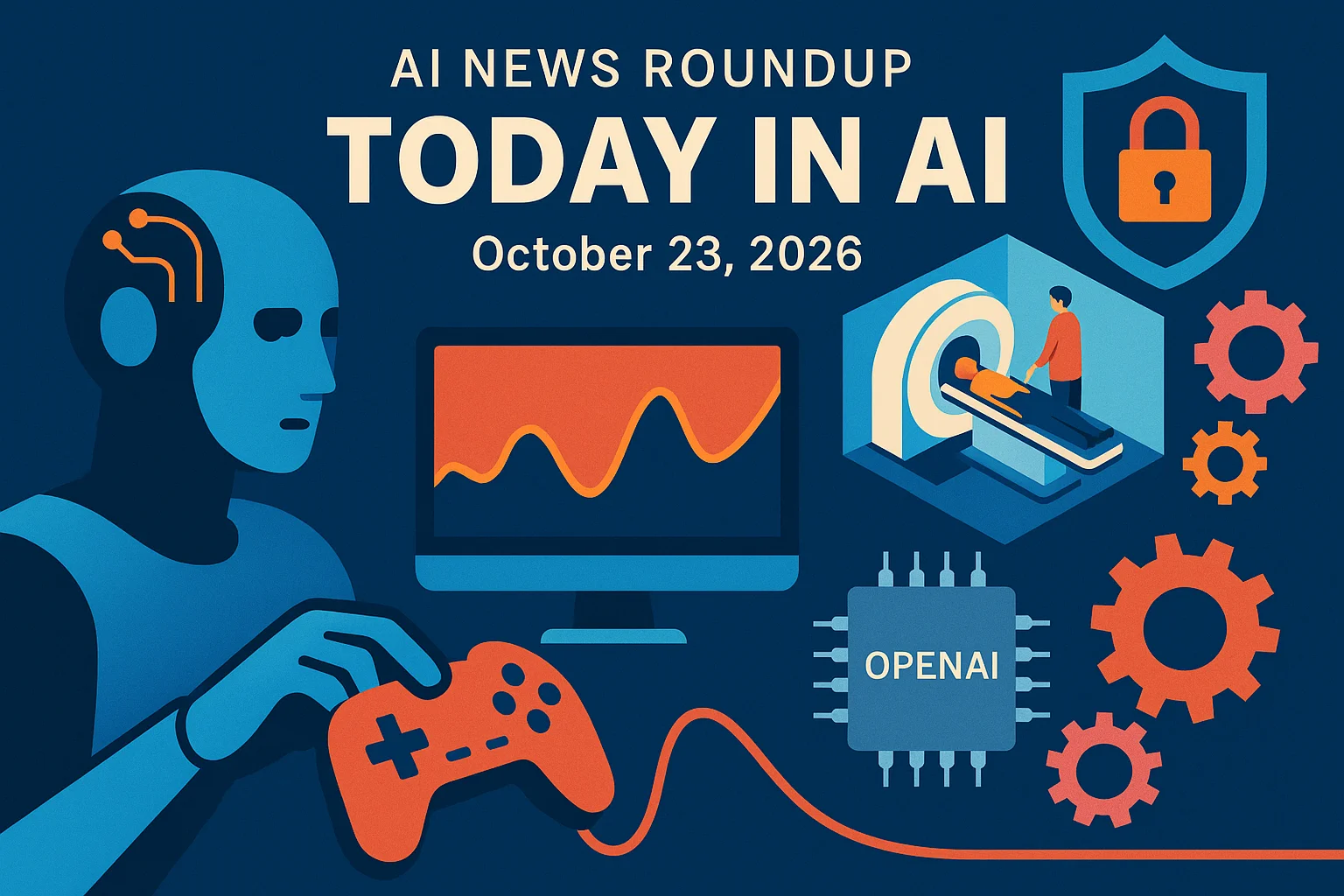 At-a-glance illustrated summary for AI News Brief for October 23, 2026: Left alone with nothing to do, AI agents started playing | TechCrunch dated October 23, 2026