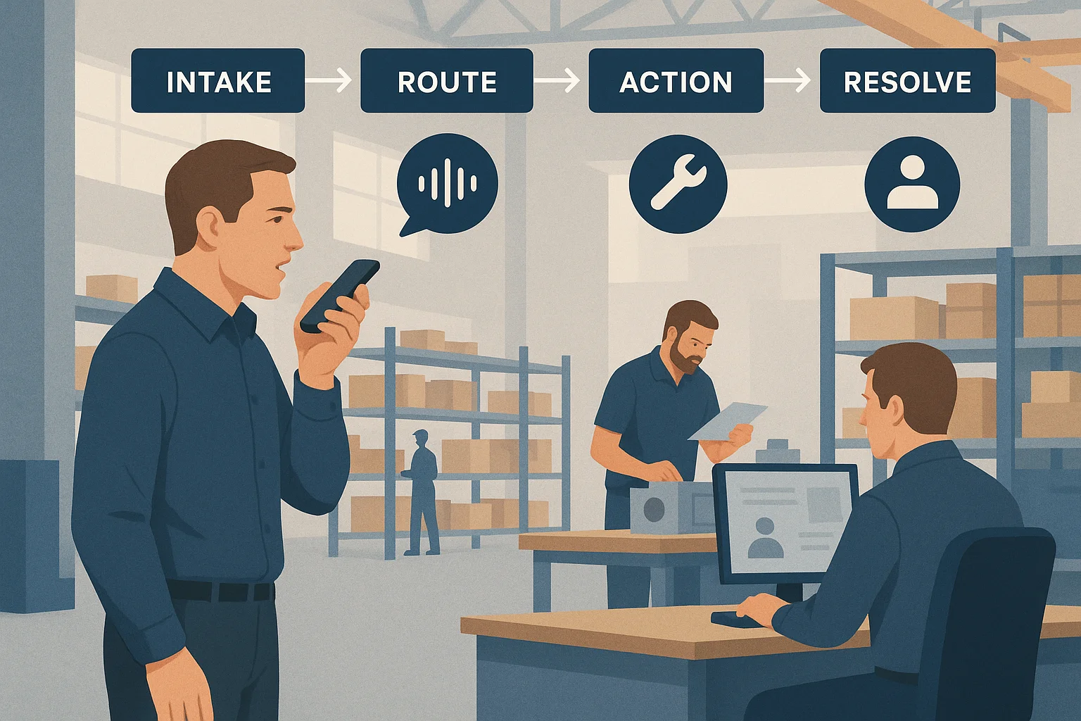 Resolution timeline illustrating Voice AI workflows for service intake