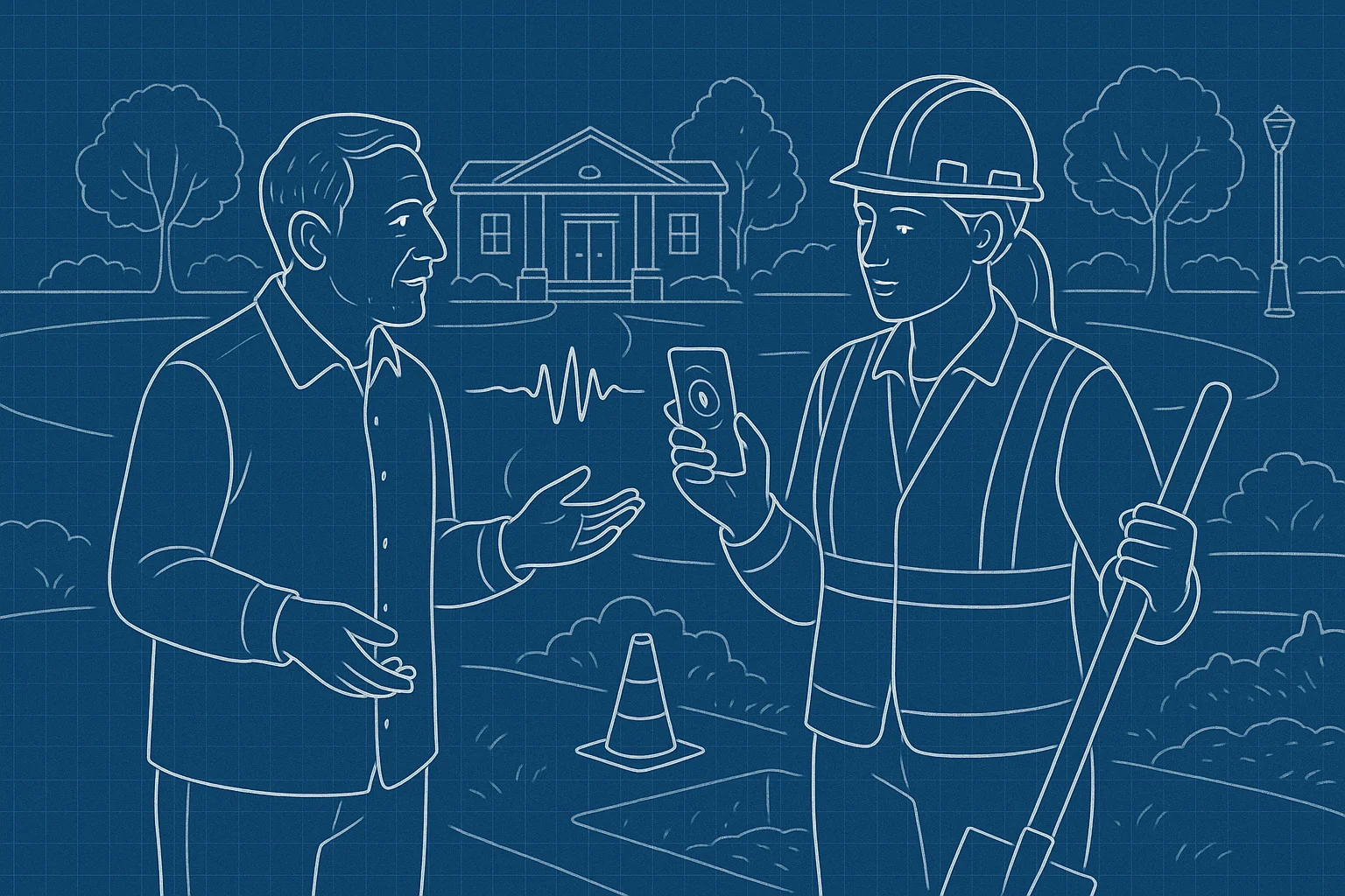 Public service resolution scene illustrating Voice AI validation and escalation