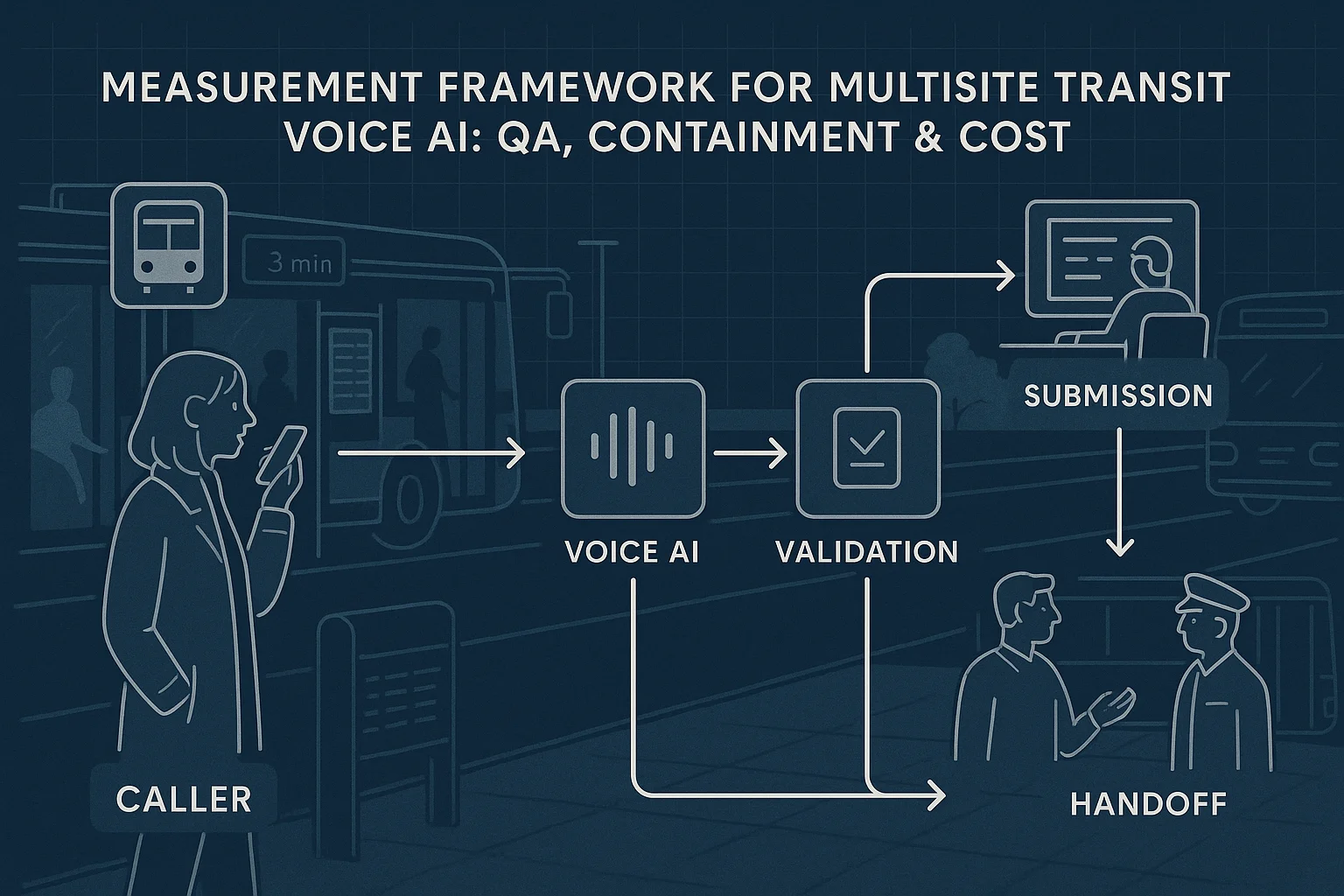 Workflow illustrating transit voice AI measurement framework