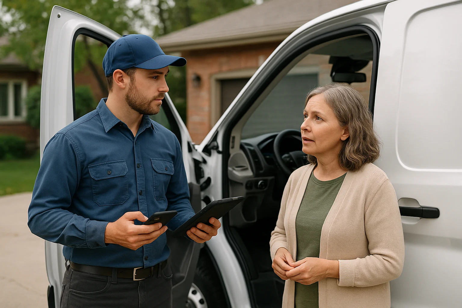 Real world service scene illustrating AI receptionist
