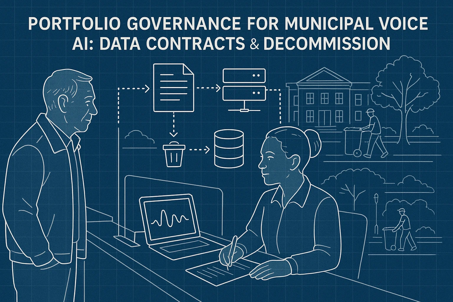 Public service resolution scene illustrating Municipal Voice AI governance
