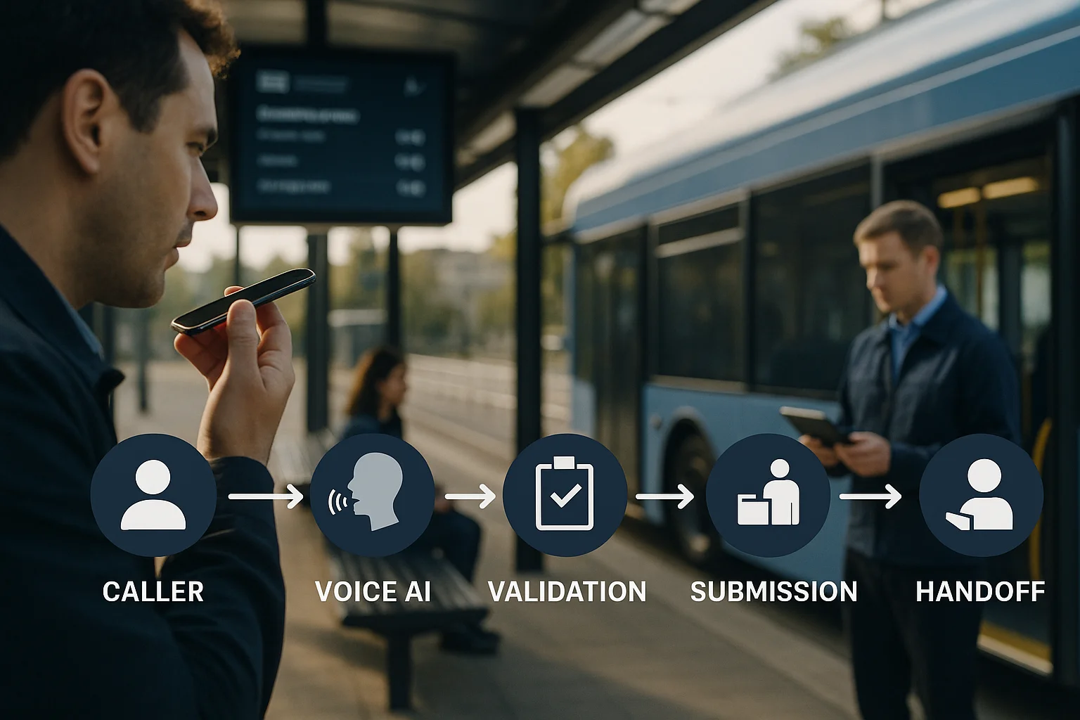 Workflow illustrating Multisite Transit Voice AI SLOs