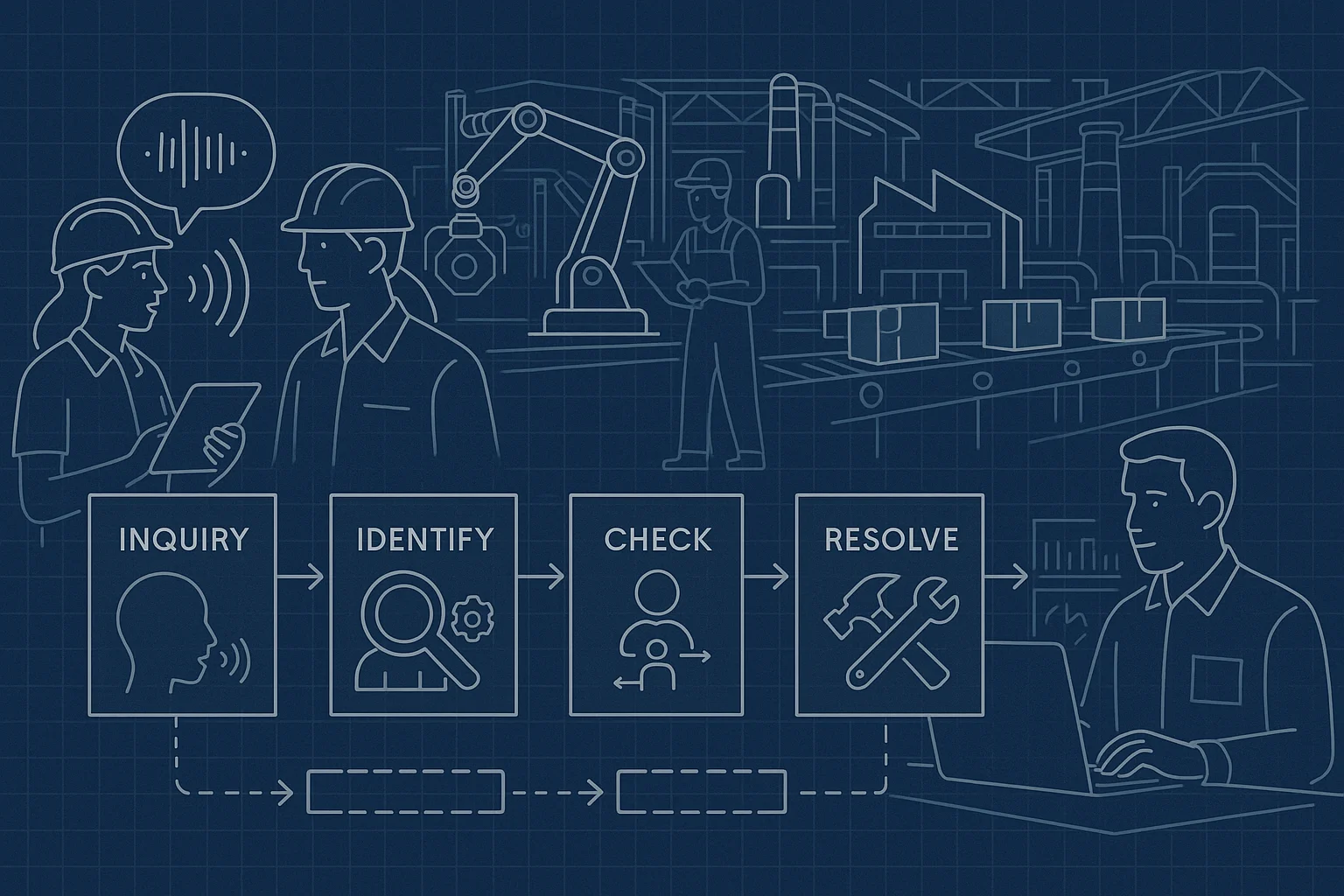Parts request process illustrating Multisite Manufacturing Voice AI