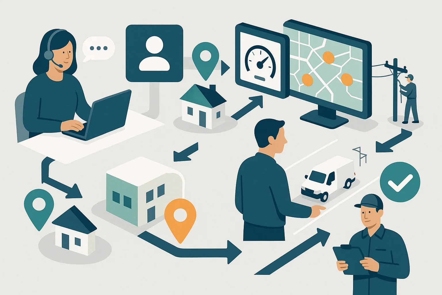 Utility request workflow illustrating Utility Voice AI rollout
