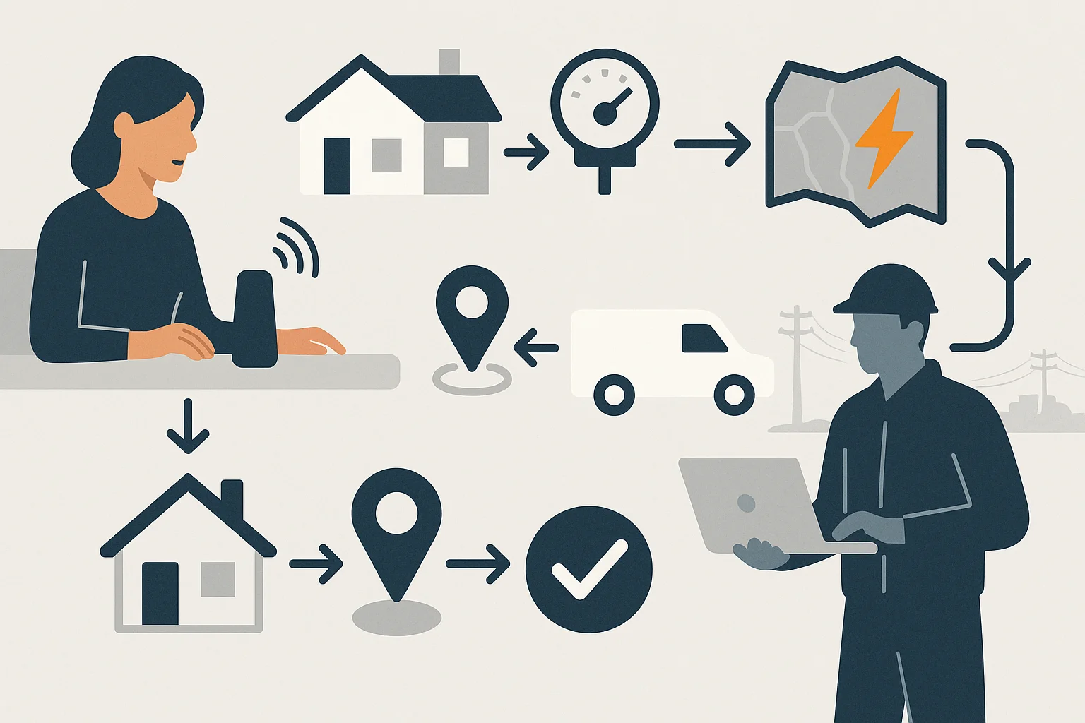 Utility request workflow illustrating Data & Event Fabric for Utilities Voice AI