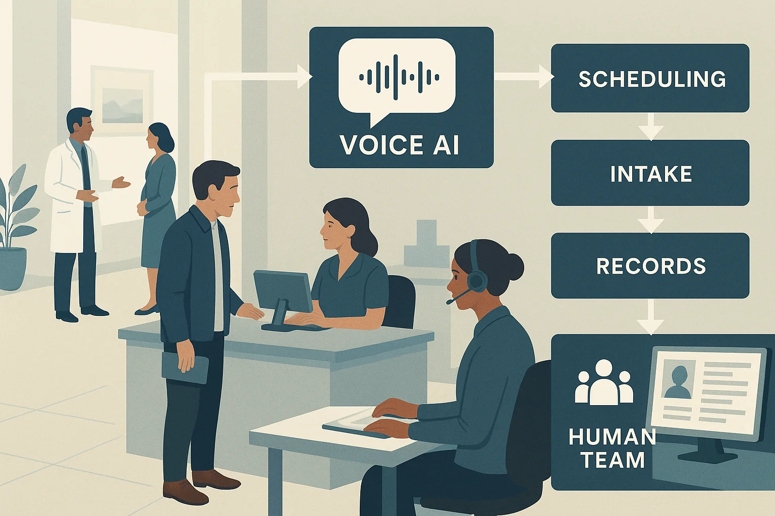 Healthcare system map illustrating Clinic Voice AI
