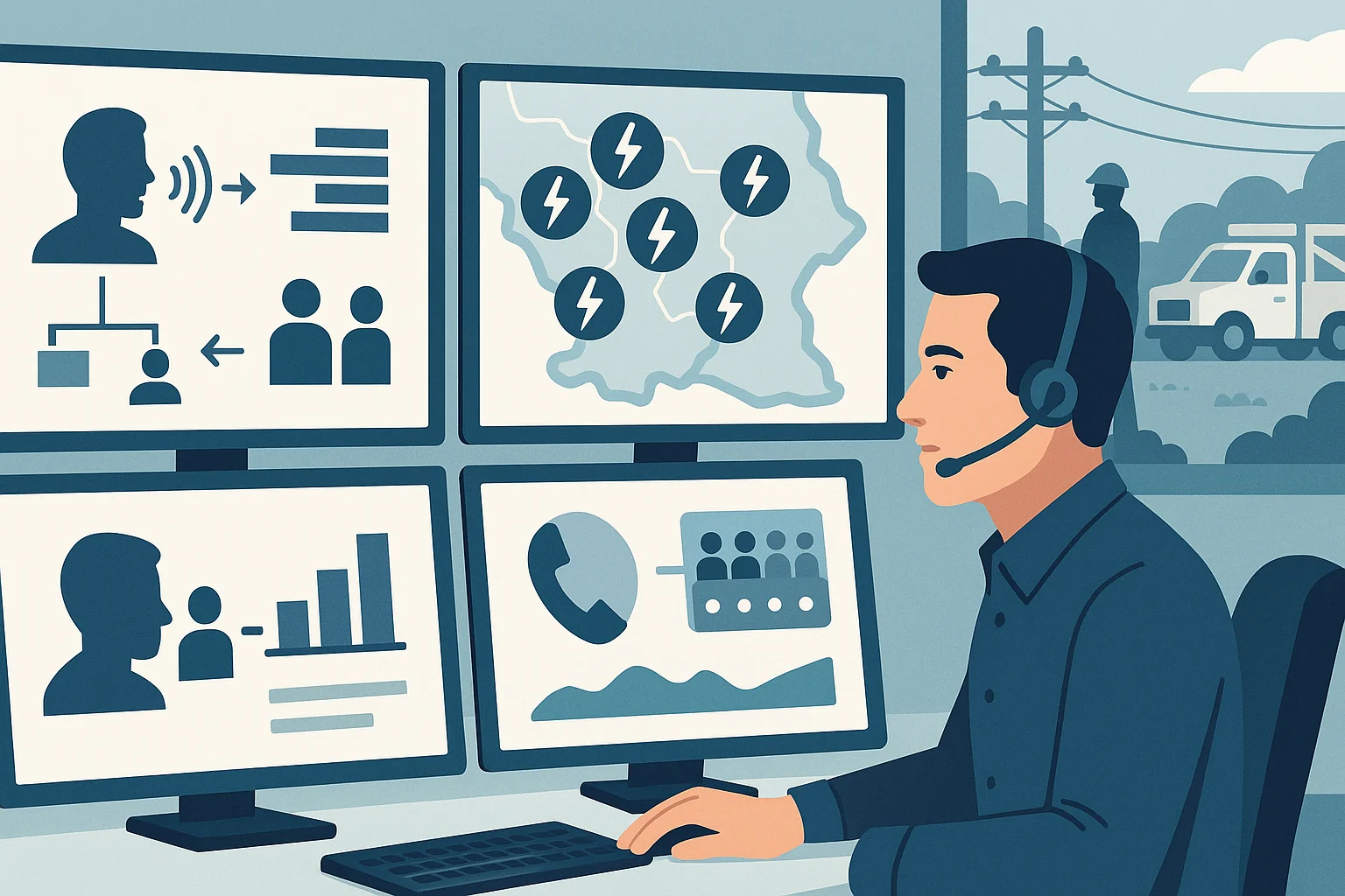 Utility operations dashboard illustrating voice AI governance for utilities