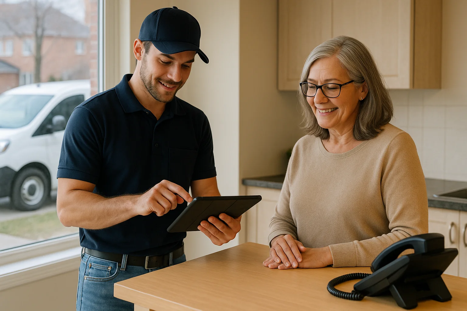 Customer resolution scene illustrating AI receptionist