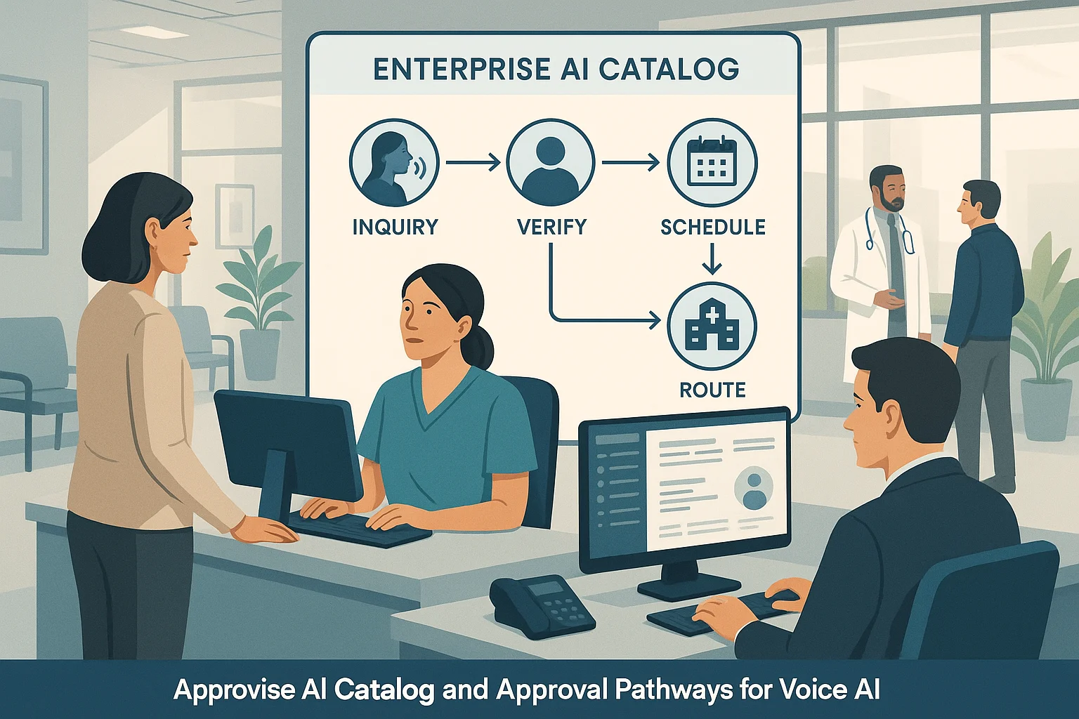 Patient service workflow illustrating Voice AI approval pathway healthcare