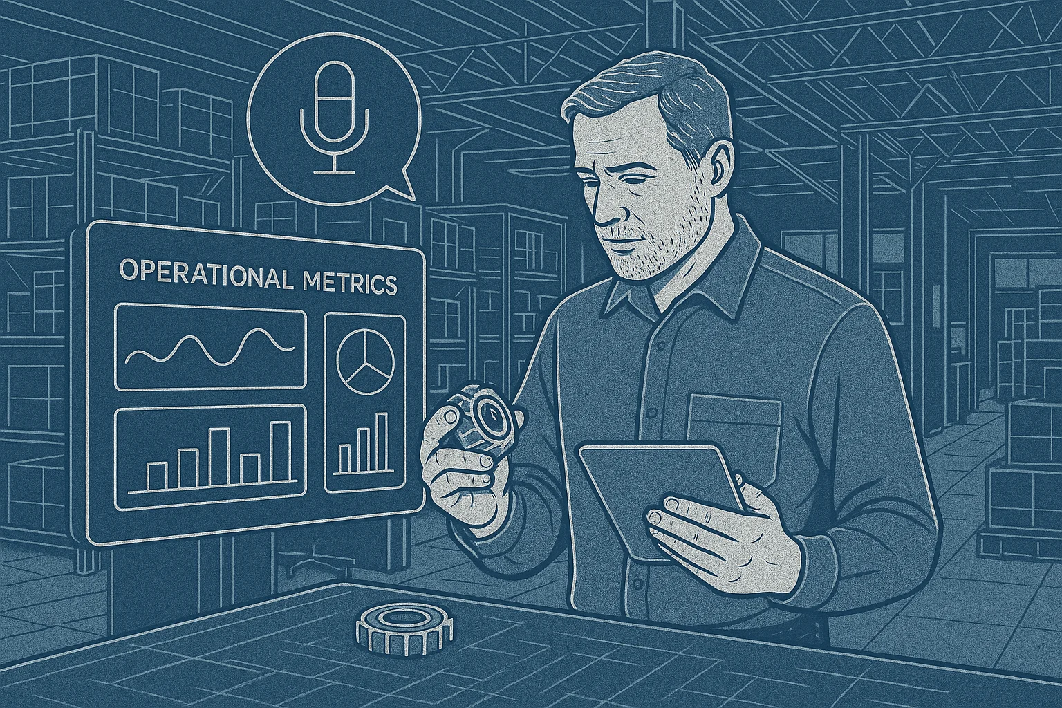 Industrial resolution scene illustrating Multisite Manufacturing Voice AI