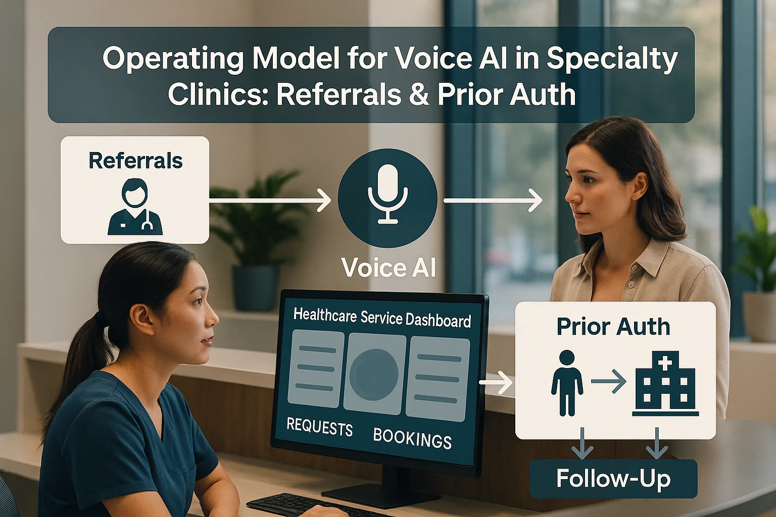 Healthcare outcomes dashboard illustrating Voice AI referrals prior authorization