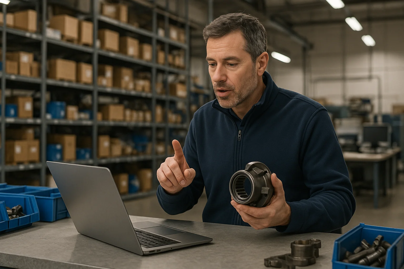 Industrial resolution scene illustrating Voice AI workflows for service intake