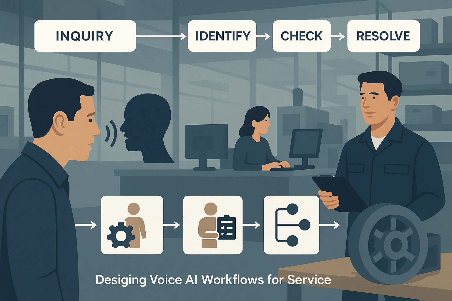 Parts request process illustrating Voice AI workflows for service intake