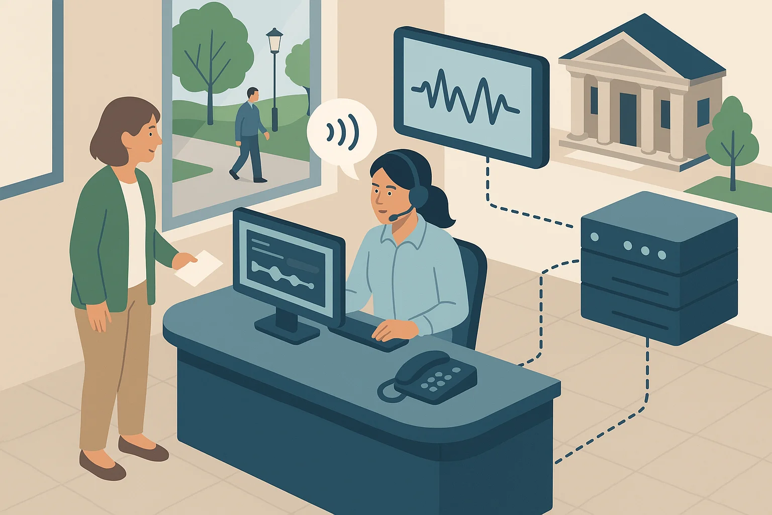 Public service resolution scene illustrating Municipal Voice AI