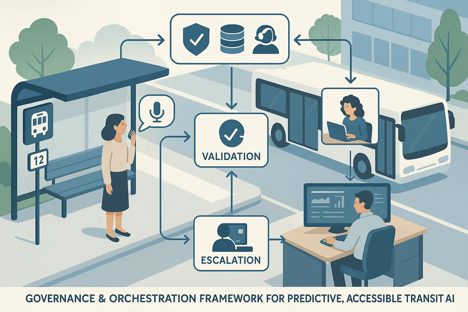 Operations dashboard illustrating Transit Voice AI governance