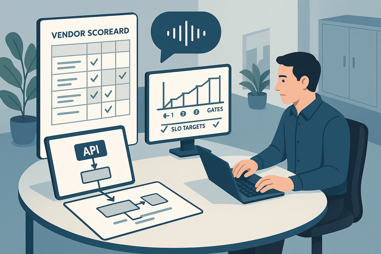 Human escalation scene illustrating Voice AI vendor scorecards